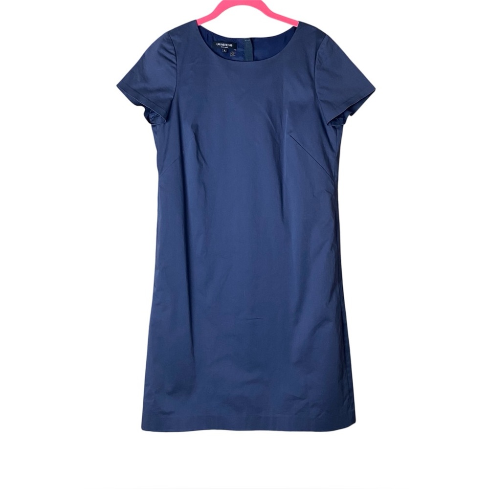 Lafayette 148 Women Sheath Dress 8 Navy Cotton Stretch Classic Office